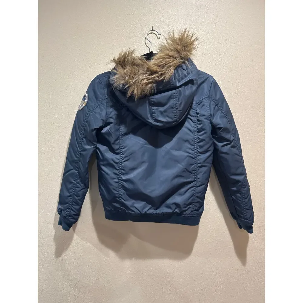 Girls Catimini Blue Faux Fur Hooded Jacket NWOT size 10